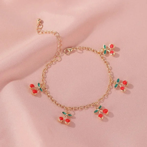 Bracelet à Breloques Cerises Dorées