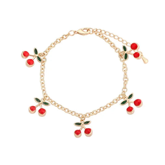 Bracelet à Breloques Cerises Dorées