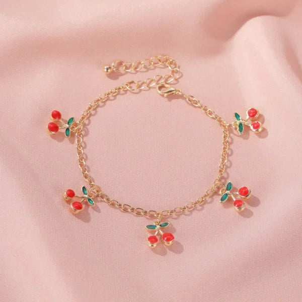 Bracelet à Breloques Cerises Dorées