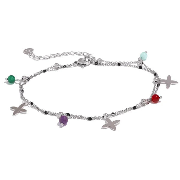 Bracelet Breloque Croix Argentées avec Pierres Naturelles