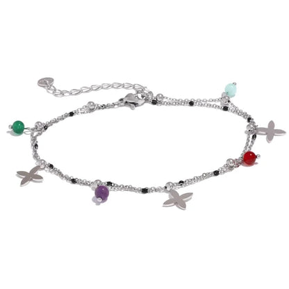 Bracelet Breloque Croix Argentées avec Pierres Naturelles