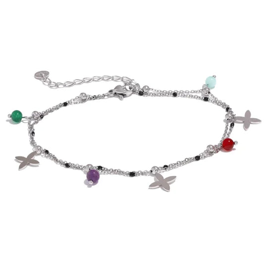 Bracelet Breloque Croix Argentées avec Pierres Naturelles