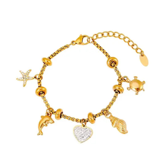 Bracelet Breloque Doré Coeur Scintillant