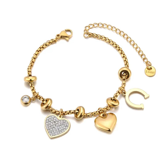 Bracelet à Breloques Doré avec Cœurs