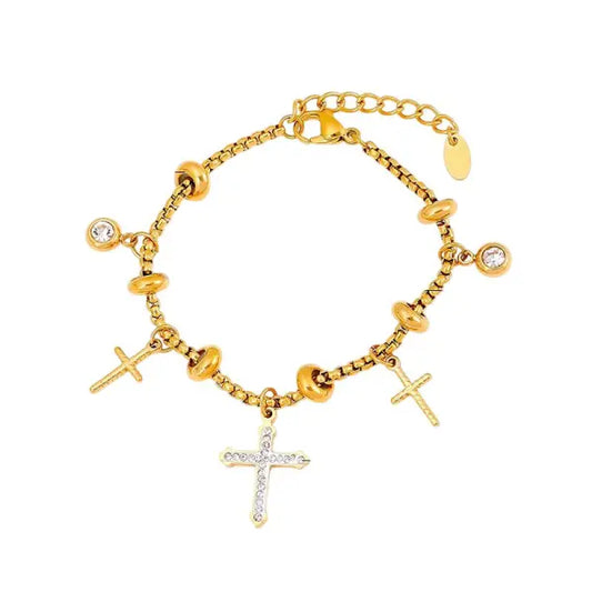 Bracelet à Breloques Doré avec Croix