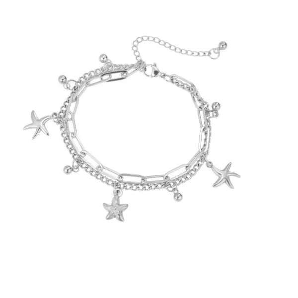 Bracelet Argenté à Multiples Breloques Étoiles de Mer