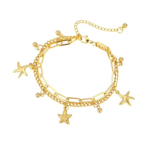 Bracelet à Breloques Étoiles de Mer Dorées