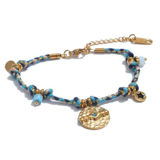 Bracelet Breloque Vintage Bleu et Doré