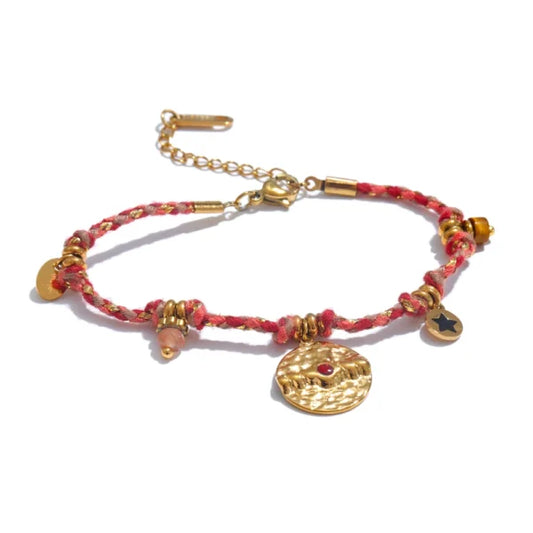 Bracelet Breloque Vintage Rouge et Doré