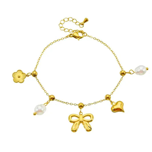 Bracelet à Breloques Doré avec Noeud Papillon