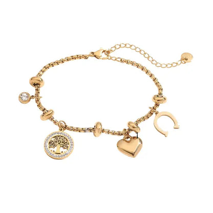 Bracelet à breloques Arbre de Vie et Cœur Doré