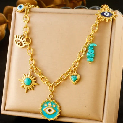 Collier à breloques Doré Œil Bleu