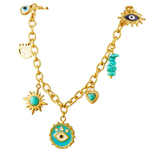 Collier à breloques Doré Œil Bleu