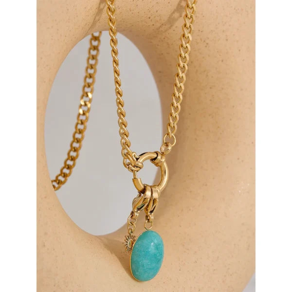 Collier à Breloques Éclat Doré et Jaspe Turquoise