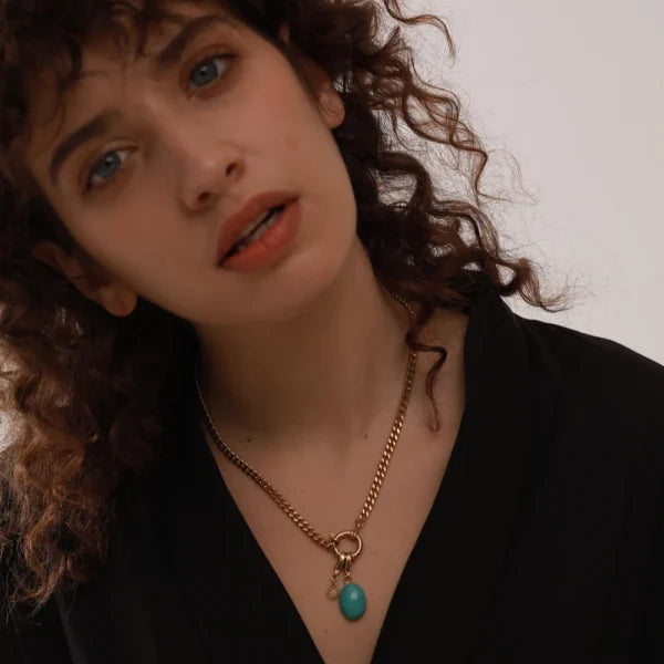 Collier à Breloques Éclat Doré et Jaspe Turquoise