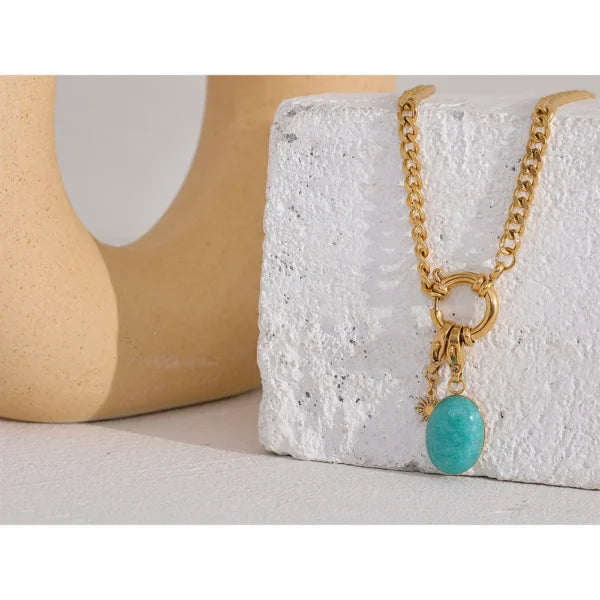 Collier à Breloques Éclat Doré et Jaspe Turquoise