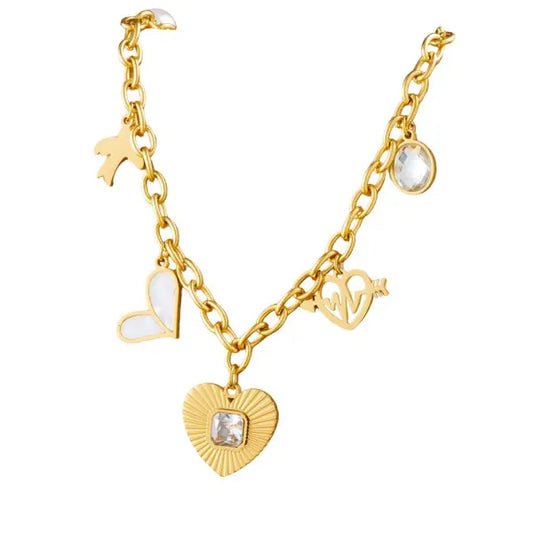 Collier à Breloques Cœur et Cristal Doré