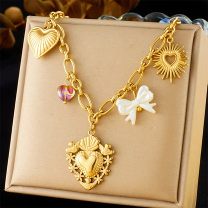 Collier Breloque Cœur et Soleil Doré