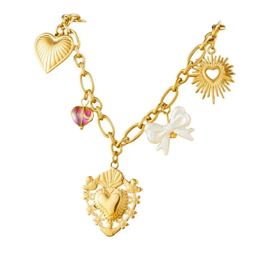 Collier Breloque Cœur et Soleil Doré