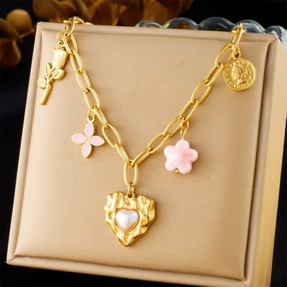 Collier à breloques avec Cœur Nacré Doré