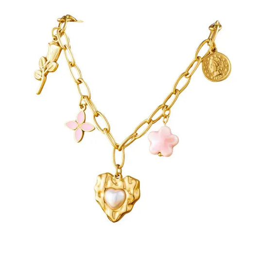 Collier à breloques avec Cœur Nacré Doré