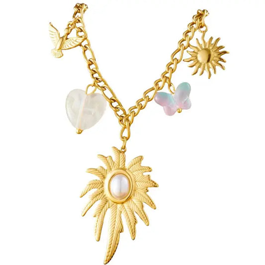 Collier Breloque Feuille Dorée et Perle
