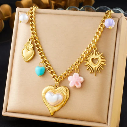Collier Breloque Cœur Doré et Perle