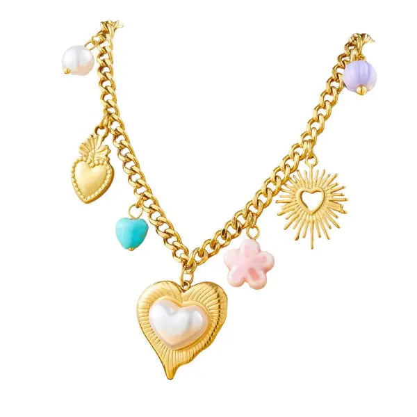 Collier Breloque Cœur Doré et Perle