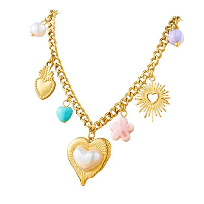 Collier Breloque Cœur Doré et Perle