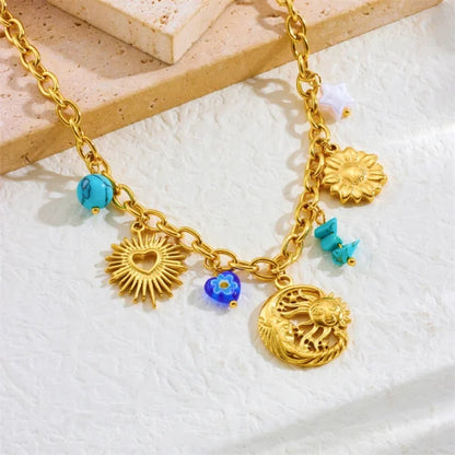 Collier Breloque Lune et Soleil Doré