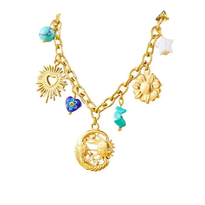 Collier Breloque Lune et Soleil Doré