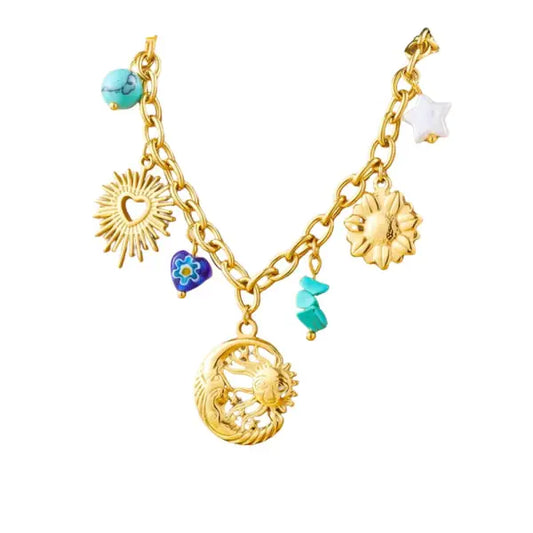Collier Breloque Lune et Soleil Doré