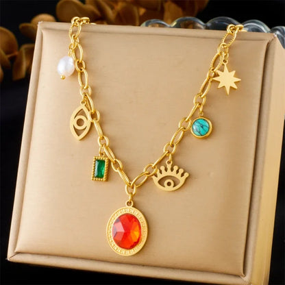 Collier Breloque Pierre Rouge Éclatante