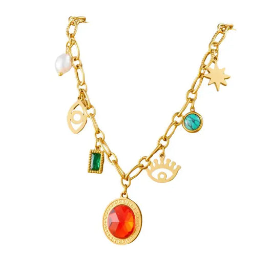 Collier Breloque Pierre Rouge Éclatante