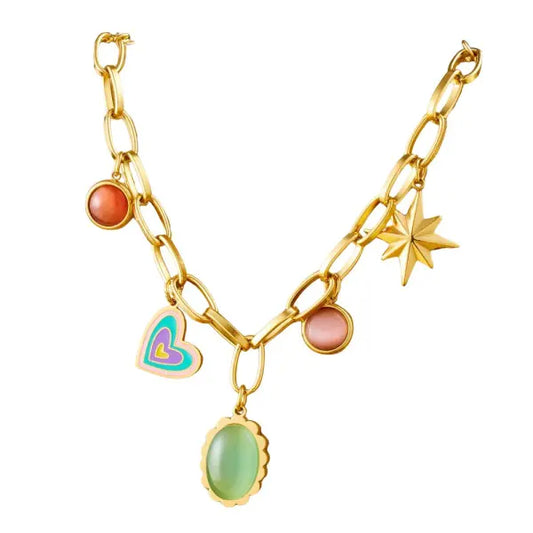 Collier Breloque avec Pierre Verte Dorée