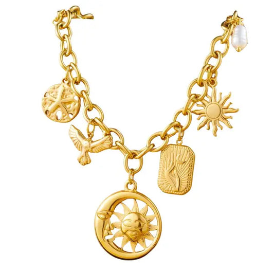Collier Breloque Soleil Rayonnant et Lune Mystique