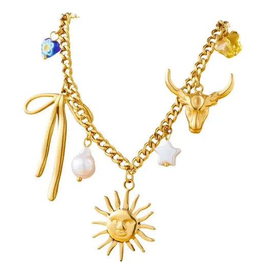 Collier à Breloques Soleil Enchanté et Ruban Dorée