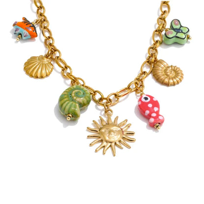 Collier à Breloques Soleil Doré et Nuances Océaniques
