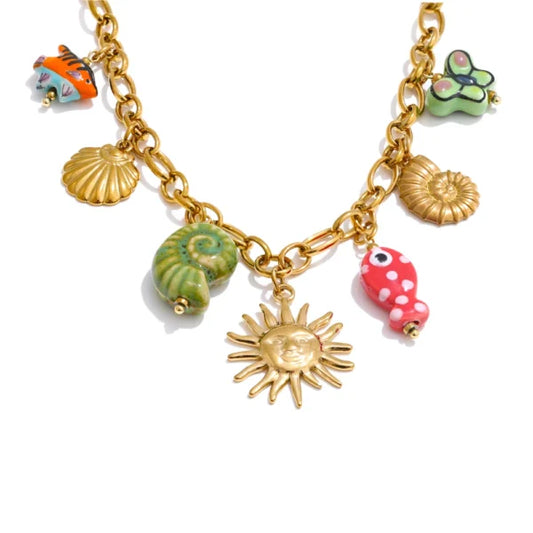 Collier à Breloques Soleil Doré et Nuances Océaniques