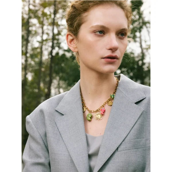 Collier à Breloques Soleil Doré et Nuances Océaniques