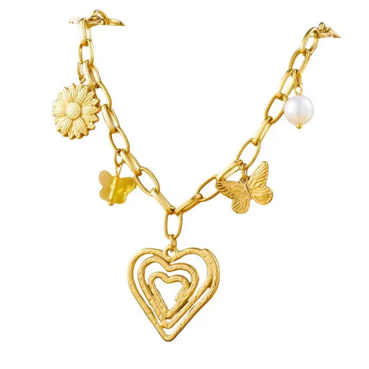 Collier à Breloques Cœur et Papillon