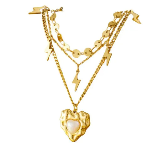 Collier Breloque Doré avec Cœur et Éclairs