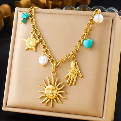 Collier à breloques Doré avec Soleil Souriant