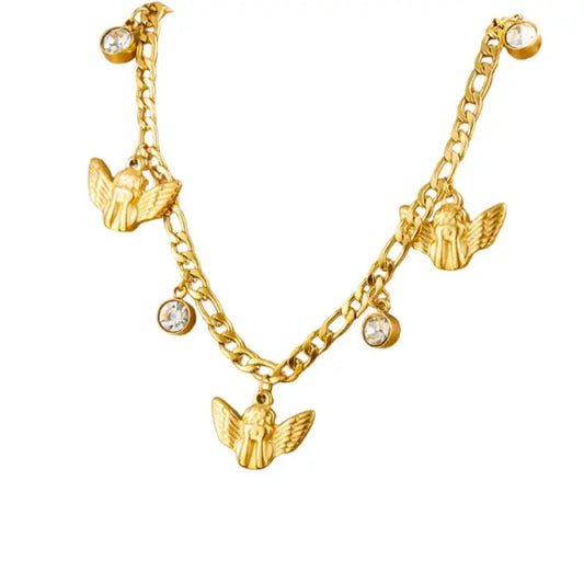 Collier à Breloques Doré avec Anges Célestes
