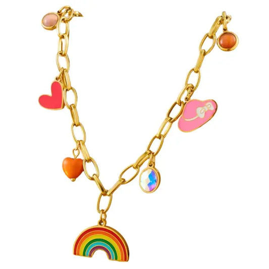 Collier Breloque Doré et Arc-en ciel