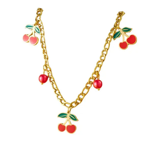 Collier Breloque Doré te Orné de Cerises