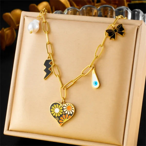 Collier à Breloques avec Cœur Fleuri