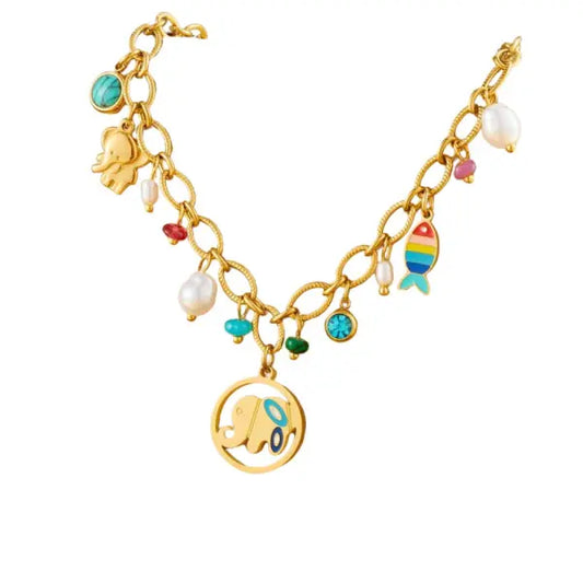 Collier à Breloques Dorées avec Éléphant