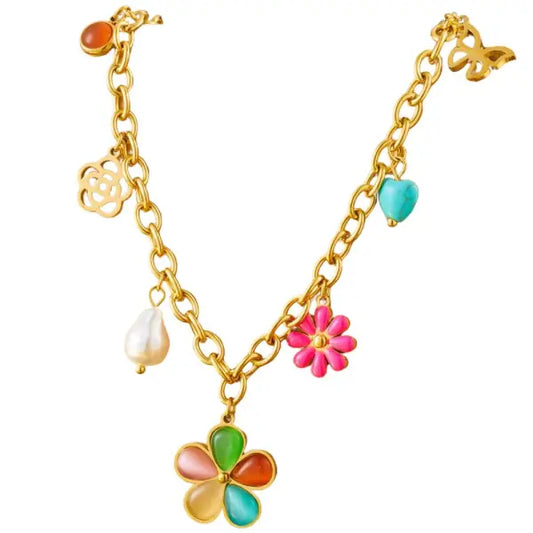 Collier Breloque Fleurs Multicolores
