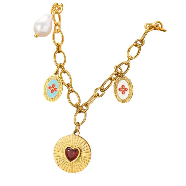 Collier Breloque Doré avec Cœur Grenat